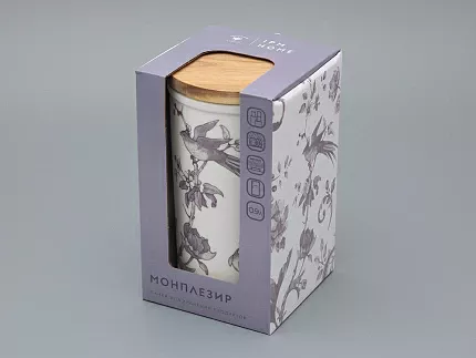 Банка с деревянной крышкой (высокая) форма Стандартная, рисунок Monplaisir Violet, в упаковке, арт 42.00061.00.1