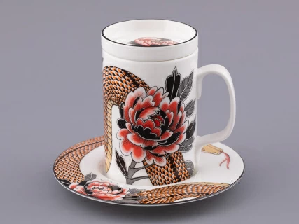 Бокал с блюдцем и крышкой в подарочной упаковке, форма top, рисунок TATTOO SERPENTA , арт. 81.32804.00.1, 