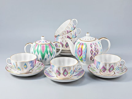 Сервиз чайный форма Тюльпан рисунок Перо павлина, 6 персон 14 предметов, арт. 81.27962.00.1
