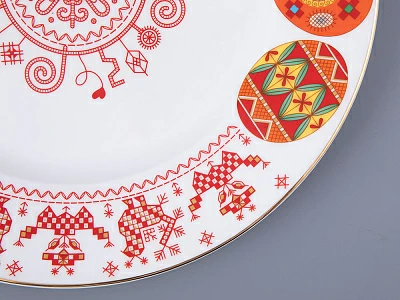 Блюдо круглое 310 мм форма Премиум рисунок Петушки-гребешки, арт 80.49803.00.1