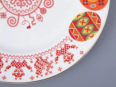 Блюдо круглое 310 мм форма Премиум рисунок Петушки-гребешки, арт 80.49803.00.1