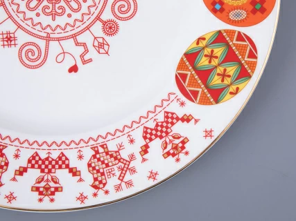 Блюдо круглое 310 мм форма Премиум рисунок Петушки-гребешки, арт 80.49803.00.1, 