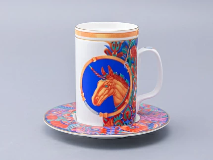 Бокал с блюдцем и крышкой 400мл в подарочной упаковке, форма Топ, рисунок Единорог, арт. 81.34424.00.1