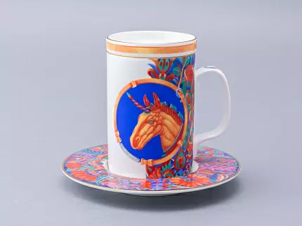 Бокал с блюдцем и крышкой 400мл в подарочной упаковке, форма Топ, рисунок Единорог, арт. 81.34424.00.1