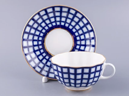 Чашка с блюдцем чайная 250 мл форма Тюльпан рисунок Кобальтовая клетка арт. 81.14860.00.1, 