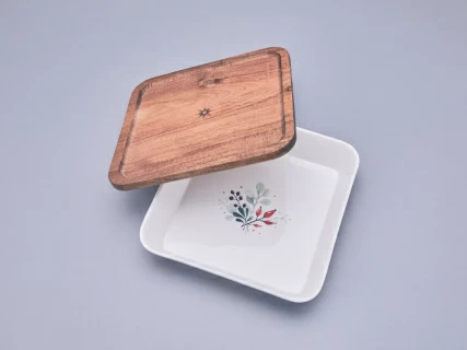 Набор для запекания с деревянной крышкой (2 предмета) в подарочной упаковке, форма Стандартная, рисунок Календа, арт 42.00075.00.1, 