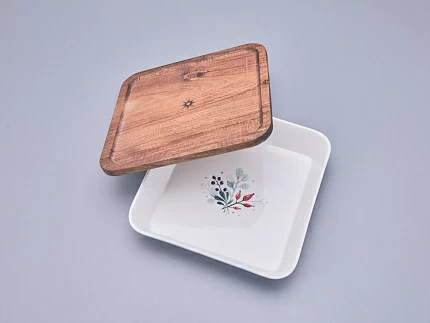 Набор для запекания с деревянной крышкой (2 предмета) в подарочной упаковке, форма Стандартная, рисунок Календа, арт 42.00075.00.1