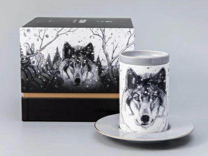 Бокал с блюдцем Тотем в подарочной упаковке, рисунок Волк, арт. 81.28374.00.1,  Бокал с блюдцем Тотем в подарочной упаковке, рисунок Волк, арт. 81.28374.00.1,