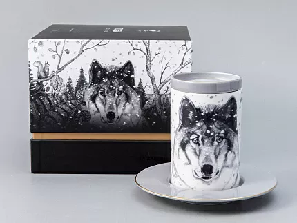 Бокал с блюдцем Тотем в подарочной упаковке, рисунок Волк, арт. 81.28374.00.1