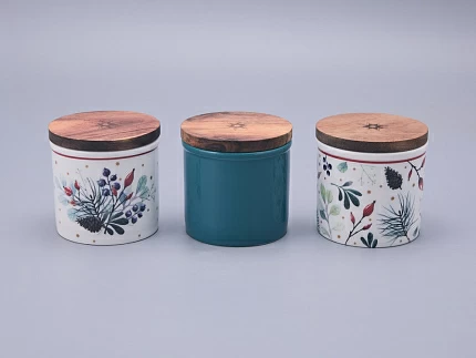 Набор банок 80 мм с деревянной крышкой (3 предмета), в подарочной упаковке, форма Стандартная, рисунок Календа, арт 42.00071.00.1