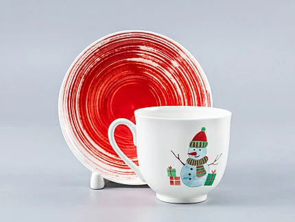 Чашка с блюдцем форма Ландыш рисунок Снеговик, арт. 81.28061.00.1