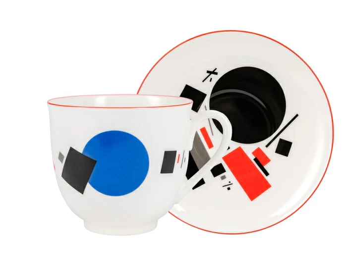 Чашка с блюдцем кофейная 180 мл форма Ландыш рисунок Калейдоскоп с синим и черным диском арт. 81.26690.00.1, 