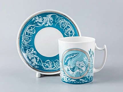 Подарочный набор (бокал/блюдце) форма Снежное утро рисунок Мужские истории. Рыбалка, арт. 81.28431.00.1