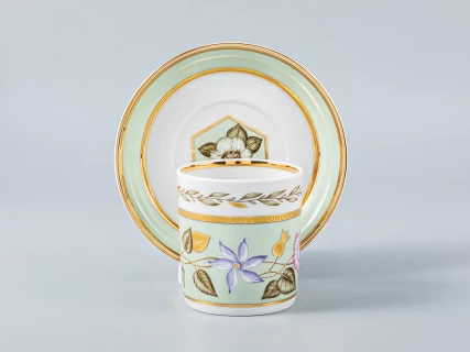 Чашка с блюдцем чайная 220 мл форма Гербовая рисунок Нефритовый фон 2 арт. 81.20826.00.1,  Чашка с блюдцем чайная 220 мл форма Гербовая рисунок Нефритовый фон 2 арт. 81.20826.00.1,