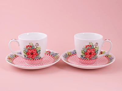 Набор бокалов с блюдцем 2шт форма Весна, рисунок Зимняя история (розовый) арт. 81.11374.00.1