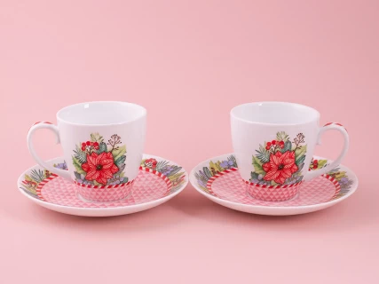 Набор бокалов с блюдцем 2шт форма Весна, рисунок Зимняя история (розовый) арт. 81.11374.00.1, 