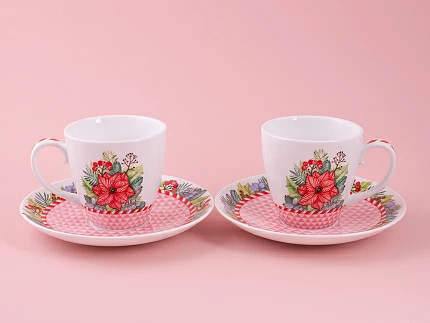 Набор бокалов с блюдцем 2шт форма Весна, рисунок Зимняя история (розовый) арт. 81.11374.00.1