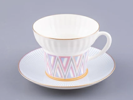 Чашка с блюдцем кофейная 155 мл.,  форма Волна, рисунок Геометрия 1 арт. 81.27007.00.1, 