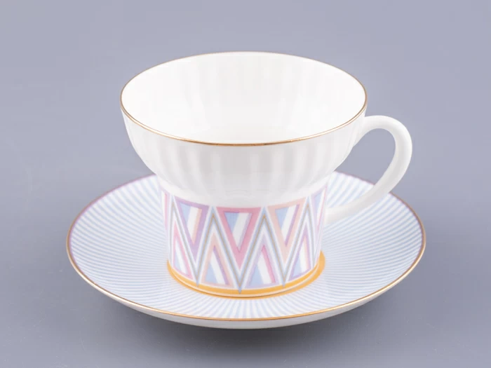 Чашка с блюдцем кофейная 155 мл.,  форма Волна, рисунок Геометрия 1 арт. 81.27007.00.1, 