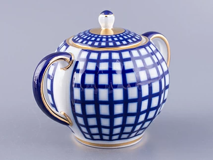 Сервиз чайный форма Тюльпан рисунок Кобальтовая клетка, 6 персон 20 предметов, арт. 81.15116.01.1