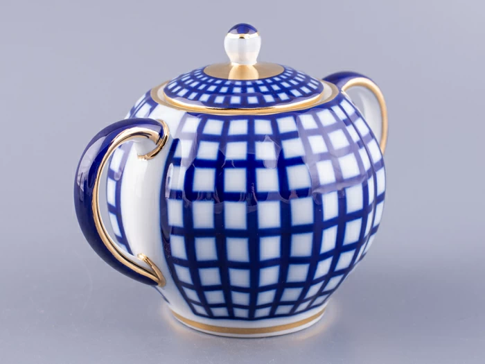 Сервиз чайный форма Тюльпан рисунок Кобальтовая клетка, 6 персон 20 предметов, арт. 81.15116.01.1, 