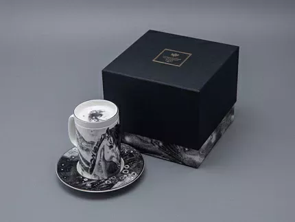 Бокал с блюдцем и крышкой 400 мл в подарочной упаковке, форма top рисунок Черный мустанг, арт 81.34276.00.1