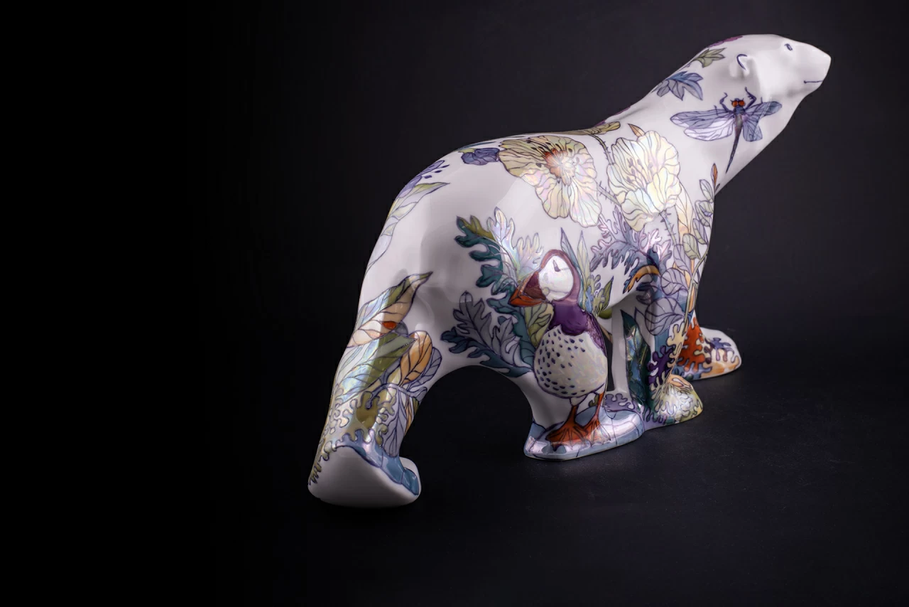 Скульптура Медведь идущий, большой размер, рисунок Цветущая Арктика 2, арт 62.16342.00.1, 