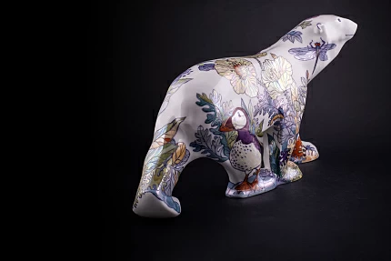 Скульптура Медведь идущий, большой размер, рисунок Цветущая Арктика 2, арт 62.16342.00.1