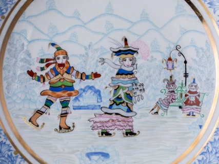 Декоративная тарелка 195 мм форма Эллипс рисунок Зимняя забава арт. 80.09999.00.1, 