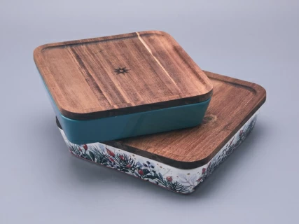 Набор для запекания с деревянной крышкой (2 предмета) в подарочной упаковке, форма Стандартная, рисунок Календа, арт 42.00075.00.1, 