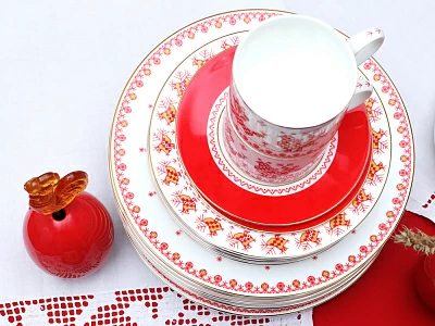 Блюдо круглое 310 мм форма Премиум рисунок Петушки-гребешки, арт 80.49803.00.1