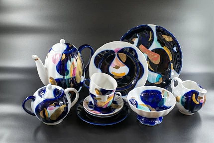 Сервиз кофейный на форме Тюльпан, Кобальтовые пятна, арт 61.20984.00.1