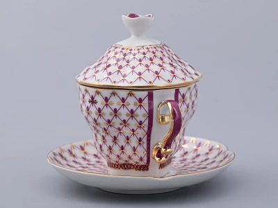 Чашка с блюдцем и крышкой форма Подарочная-2 рисунок Сетка-Блюз 2 арт. 81.26643.00.1