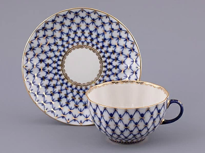 Чашка с блюдцем чайная 250 мл форма Тюльпан рисунок Кобальтовая сетка арт. 81.10105.00.1