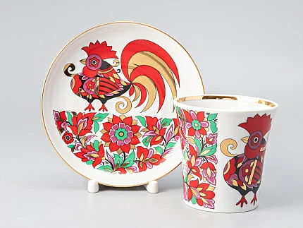 Бокал с блюдцем форма Ленинградский рисунок Красный петух 360 мл арт. 81.25772.00.1 Бокал с блюдцем форма Ленинградский рисунок Красный петух 360 мл арт. 81.25772.00.1