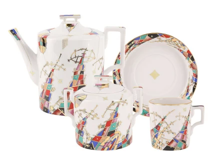 Сервиз чайный 14 предметов на 6 персон, рисунок Фиеста, форма Гербовая, арт 81.15238.01.1, 