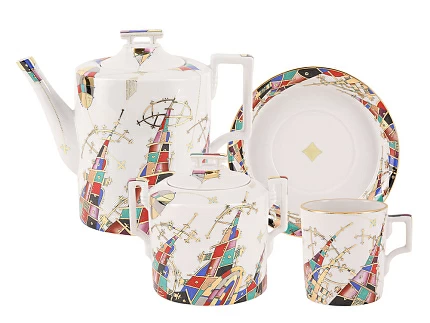 Сервиз чайный 14 предметов на 6 персон, рисунок Фиеста, форма Гербовая, арт 81.15238.01.1 Сервиз чайный 14 предметов на 6 персон, рисунок Фиеста, форма Гербовая, арт 81.15238.01.1