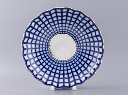 Сухарница форма Тюльпан рисунок Кобальтовая клетка арт. 80.03707.00.1,  Сухарница форма Тюльпан рисунок Кобальтовая клетка арт. 80.03707.00.1,