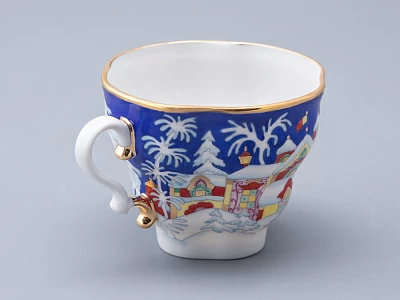 Чашка с блюдцем и с крышкой чайная форма Подарочная-2 рисунок Зимняя сказка 250 мл арт. 81.14563.00.1