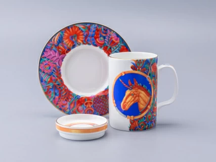 Бокал с блюдцем и крышкой 400мл в подарочной упаковке, форма Топ, рисунок Единорог, арт. 81.34424.00.1, 