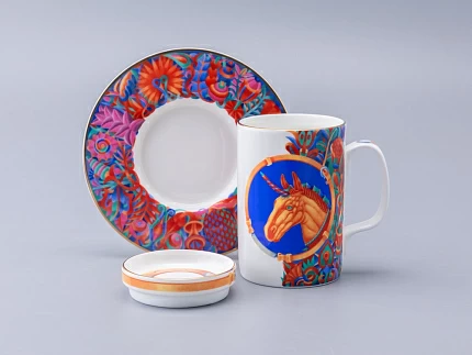 Бокал с блюдцем и крышкой 400мл в подарочной упаковке, форма Топ, рисунок Единорог, арт. 81.34424.00.1