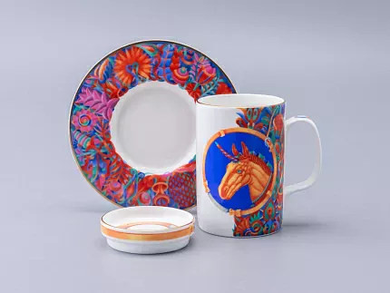 Бокал с блюдцем и крышкой 400мл в подарочной упаковке, форма Топ, рисунок Единорог, арт. 81.34424.00.1