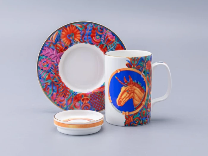 Бокал с блюдцем и крышкой 400мл в подарочной упаковке, форма Топ, рисунок Единорог, арт. 81.34424.00.1, 