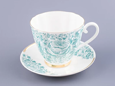 Чашка с блюдцем чайная 200 мл форма Гвоздика рисунок Лето Зеленое арт. 81.20071.00.1