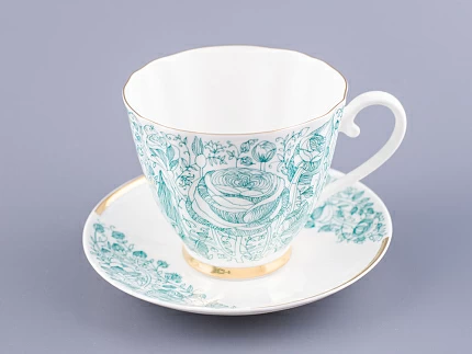 Чашка с блюдцем чайная 200 мл форма Гвоздика рисунок Лето Зеленое арт. 81.20071.00.1