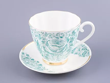 Чашка с блюдцем чайная 200 мл форма Гвоздика рисунок Лето Зеленое арт. 81.20071.00.1