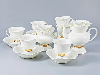 Сервиз чайный Белый цветок Золотая лента, 6 персон 14 предметов, арт. 81.18187.00.1