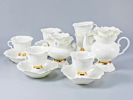 Сервиз чайный Белый цветок Золотая лента, 6 персон 14 предметов, арт. 81.18187.00.1 Сервиз чайный Белый цветок Золотая лента, 6 персон 14 предметов, арт. 81.18187.00.1