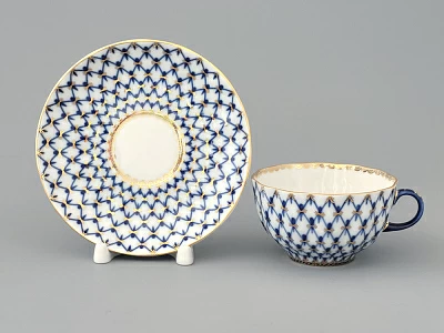 Чашка с блюдцем чайная 250 мл форма Тюльпан рисунок Кобальтовая сетка арт. 81.10105.00.1