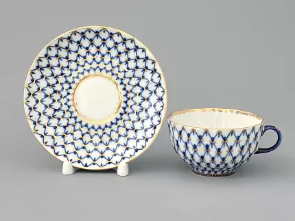 Чашка с блюдцем чайная 250 мл форма Тюльпан рисунок Кобальтовая сетка арт. 81.10105.00.1